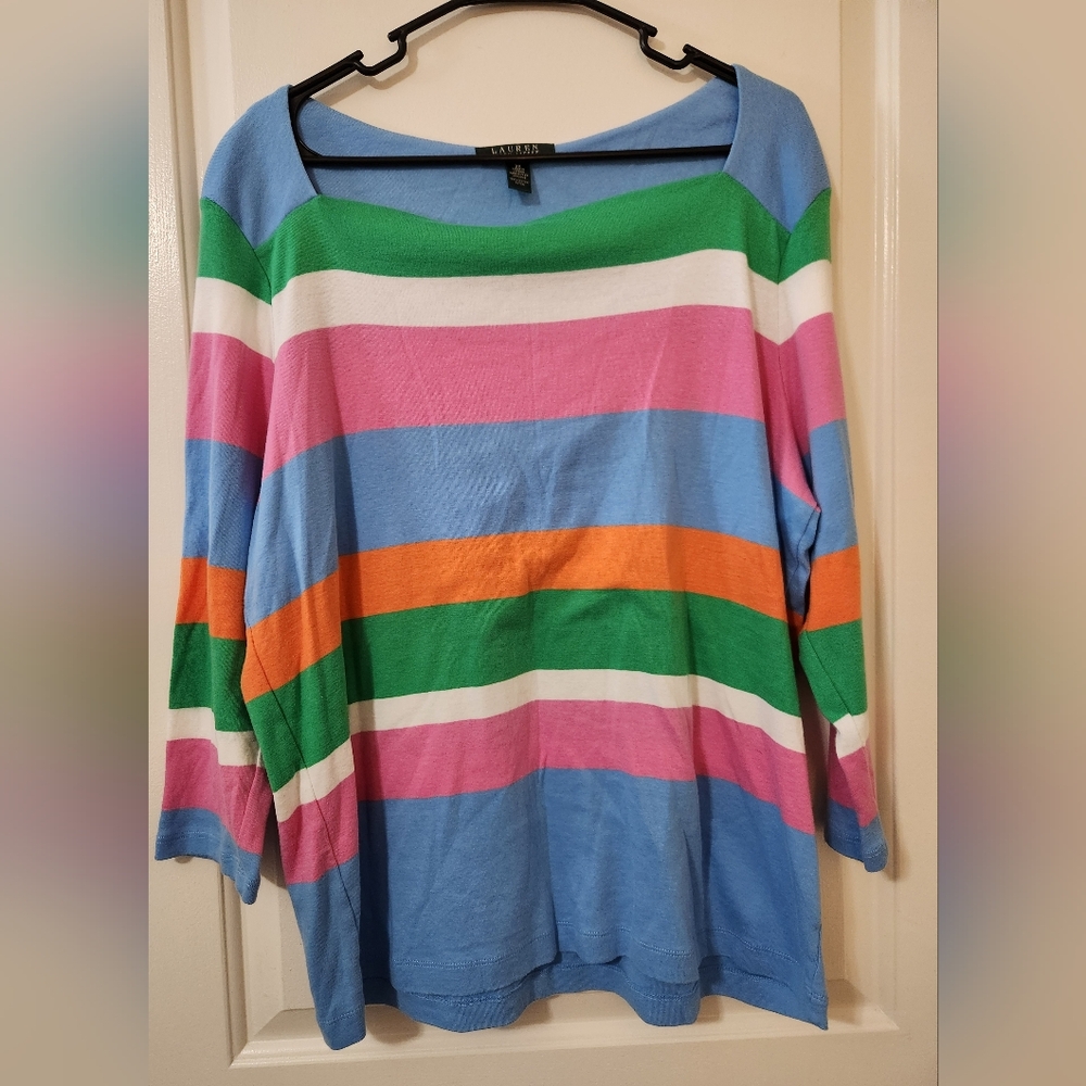 Lauren Ralph Lauren Multicolor Striped Elbow Sleeve Top